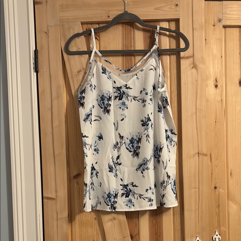 Floral Spaghetti Strap Top - White and Blue